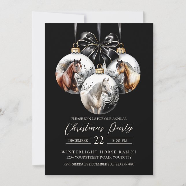 Horses black and gold Christmas Invitation (Front)