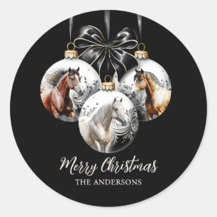 Horses black and gold Christmas quote Classic Round Sticker