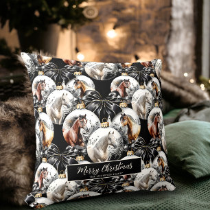 Horses black and gold Christmas quote Cushion