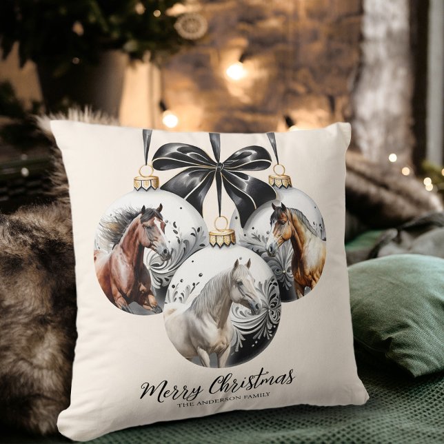 Horses black and gold Christmas quote Cushion (Horses black and gold Christmas quote Throw Pillow)