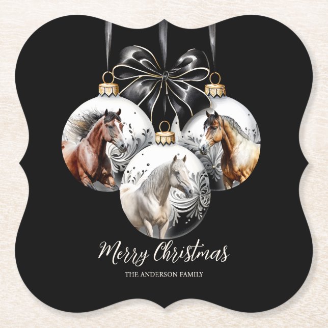 Horses black and gold Christmas quote Paper Coaster (Front)