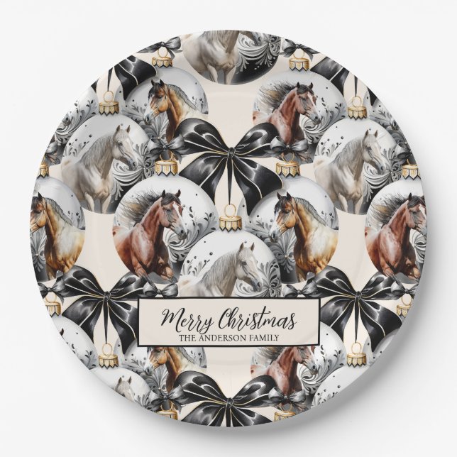 Horses black and gold Christmas quote Paper Plate (Front)