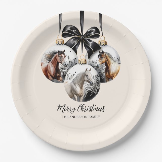 Horses black and gold Christmas quote Paper Plate (Front)