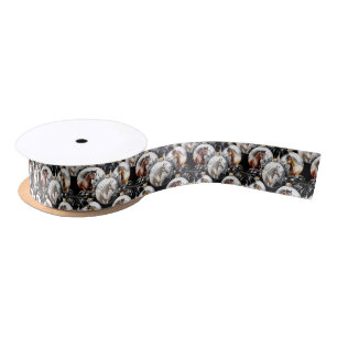 Horses black and gold Christmas quote Satin Ribbon