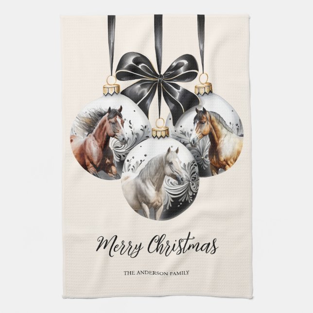 Horses black and gold Christmas quote Tea Towel (Vertical)