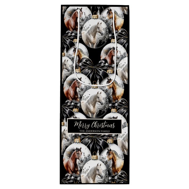 Horses black and gold Christmas quote Wine Gift Bag (Front)