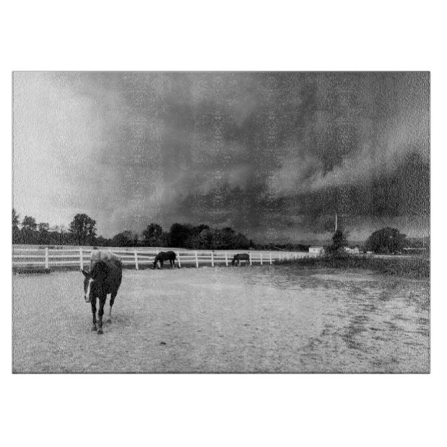 Horses Black and White Cutting Board (Front)