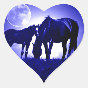 Horses & Blue Night Heart Sticker