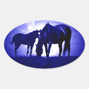 Horses & Blue Night Oval Sticker