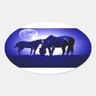 Horses & Blue Night Oval Sticker
