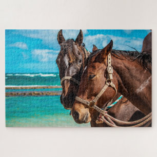 Horses by a tropical beach jigsaw puzzle