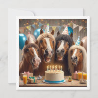 Horses celebrating birthday w/cake and hats