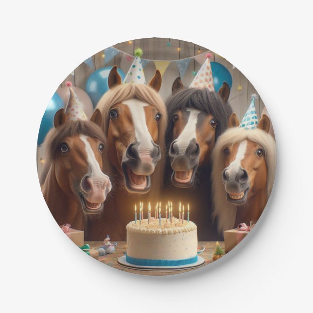 Horses celebrating birthday w/cake and hats plate (Front)