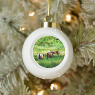 HORSES CERAMIC BALL CHRISTMAS ORNAMENT