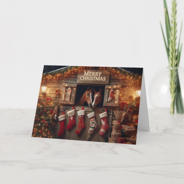 Horses Christmas greeting cards. Holiday Card (Front)