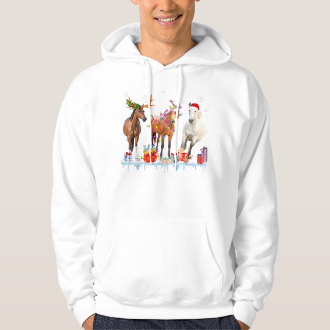Horses Christmas Light Reindeer Santa Hat Hoodie (Front)