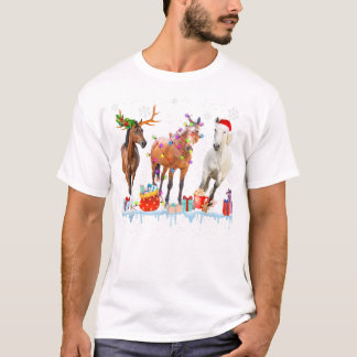 Horses Christmas Light Reindeer Santa Hat T-Shirt
