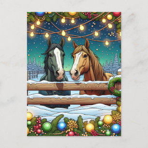 Horses, Christmas Lights Personalised Postcard