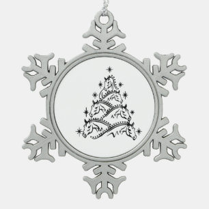 Horses Christmas Tree Equestrian Holiday Xmas Snowflake Pewter Christmas Ornament
