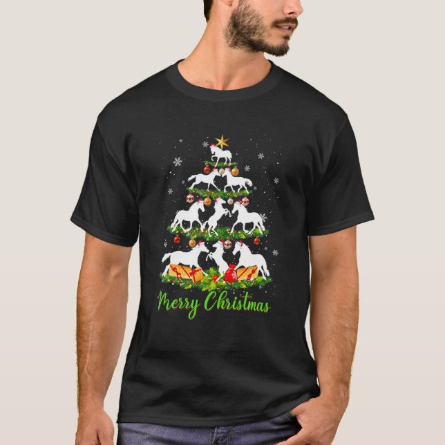 Horses Christmas Tree Horse Lover X-Mas Gift T-Shirt (Front)