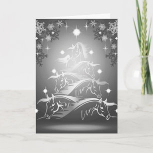 Horses Christmas Tree in Gunmetal Grey Holiday Card
