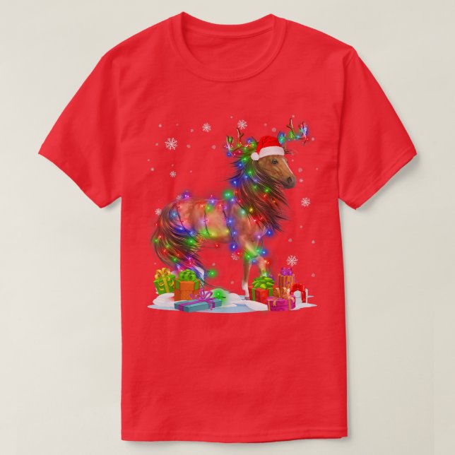 Horses Christmas Tree Light Pajama Animal Xmas332 T-Shirt (Design Front)
