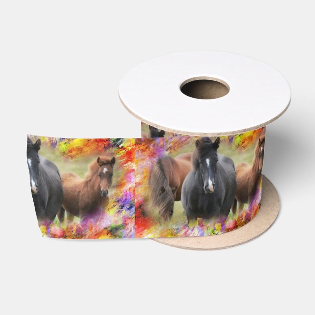 Horses Colourful Satin Ribbon (Spool)