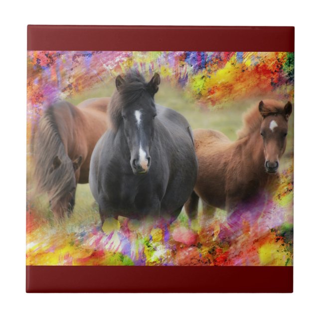 Horses Colourful Tile (Front)