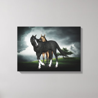 HORSES COLT AND FILLY, CANVAS PRINT, TWO FOALS ART