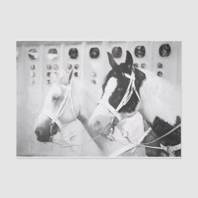Horses Country Rustic Black And White Western Tissue Paper (Front)