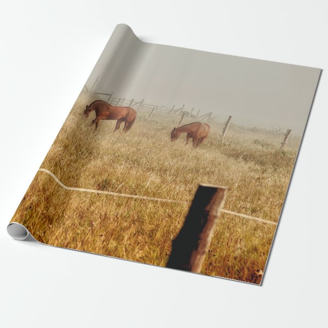 Horses Country Rustic Brown Decoupage Wrapping Paper (Unrolled)