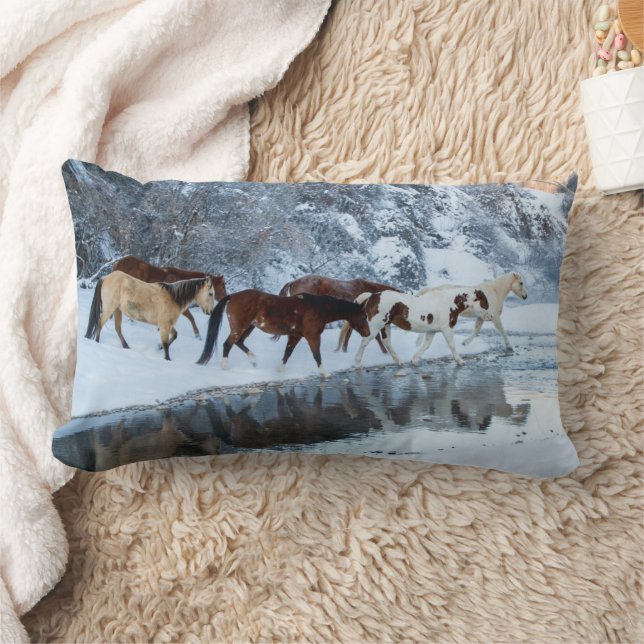 Horses Crossing the Creek Lumbar Cushion (Blanket)