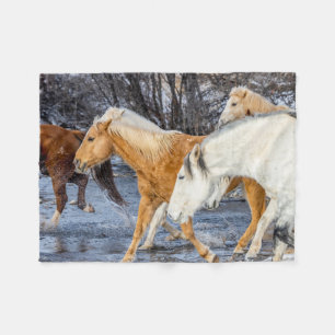 Horses Crossing the Stream Fleece Blanket