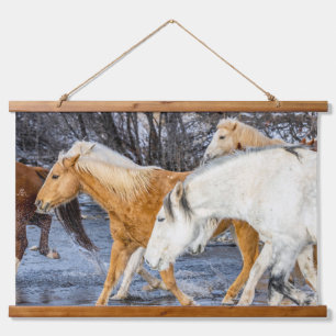 Horses Crossing the Stream Hanging Tapestry