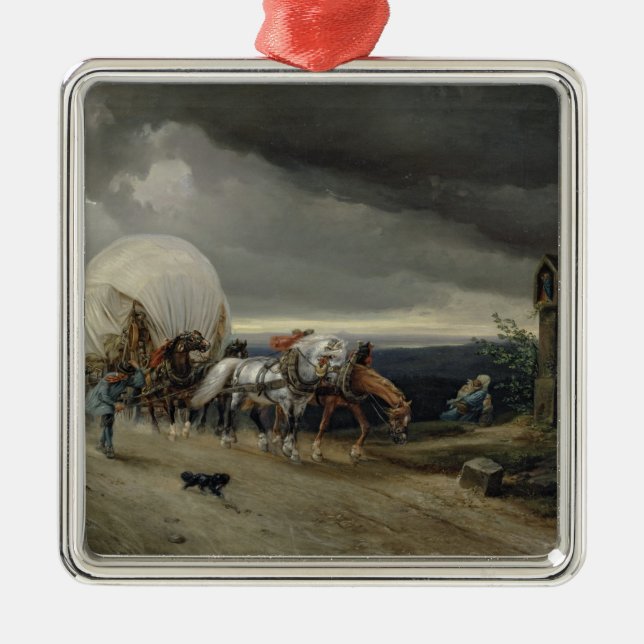 Horses Drawing Carts up a Hill, 1856 Metal Tree Decoration (Front)