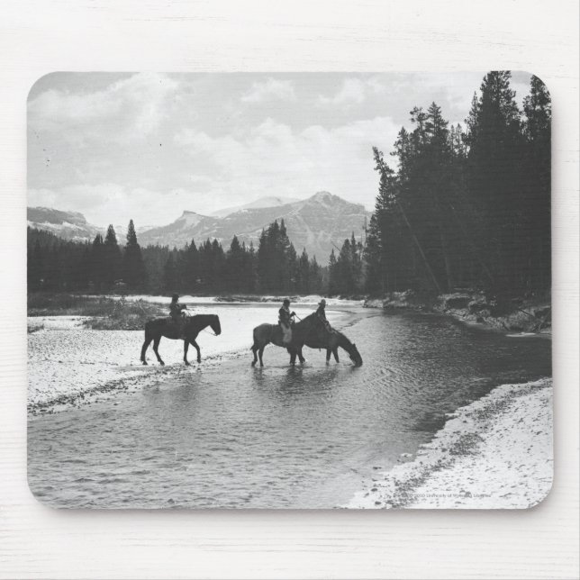 Horses drinking from and crossing a river mouse mat (Front)