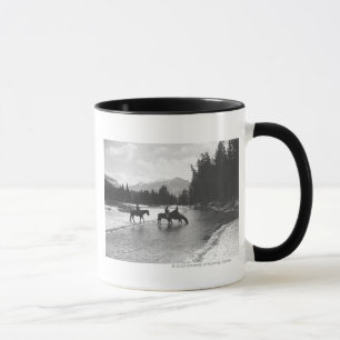 Horses drinking from and crossing a river mug
