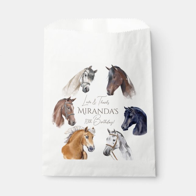 Horses equestrian elegant birthday party favour bags (Front)