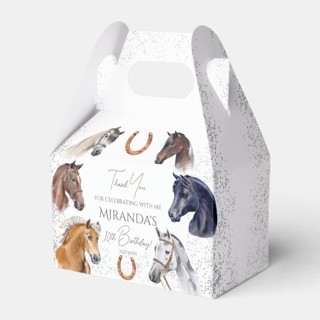 Horses equestrian elegant birthday party favour box (Front Side)