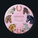 Horses equestrian elegant birthday party favours 7.5 cm round badge<br><div class="desc">Horse themed birthday party favours horses equestrian elegant birthday party favour gifts - personalised button,  beautiful watercolor hand painted horse portraits for let's horse around  horse themed party,  you can personalise for each child a special birthday gift.</div>