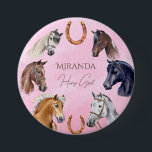 Horses equestrian elegant birthday party favours 7.5 cm round badge<br><div class="desc">Horse themed birthday party favours horses equestrian elegant birthday party favour gifts - personalised button,  beautiful watercolor hand painted horse portraits for let's horse around  horse themed party,  you can personalise for each child a special birthday gift.</div>