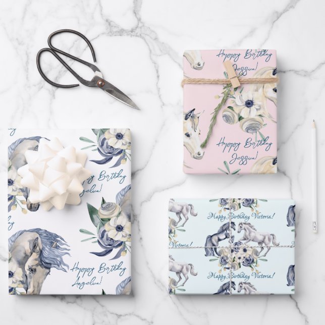 Horses equestrian horse lovers personalised wrapping paper sheet (Front)