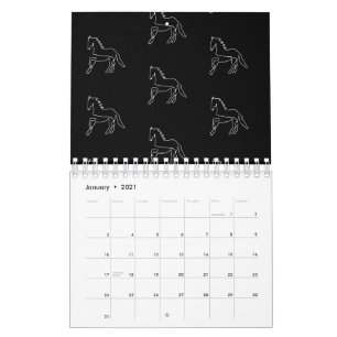 Horses Equestrian White Contour Horse Rider Calendar