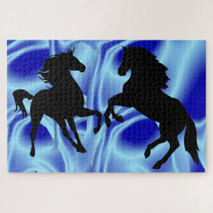 Horses Family Puzzle Blue Fantasy