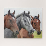 Horses Farm Animal Nature Jigsaw Puzzle<br><div class="desc">This nature themed jigsaw puzzle features three horses in a pasture looking at the camera #horse #horses #animal #animals #farm #farmlife #nature #landscape  #outdoor #landscape #jigsaw #puzzle #jigsawpuzzle #gifts #gift #fun #stockingstuffers #games</div>