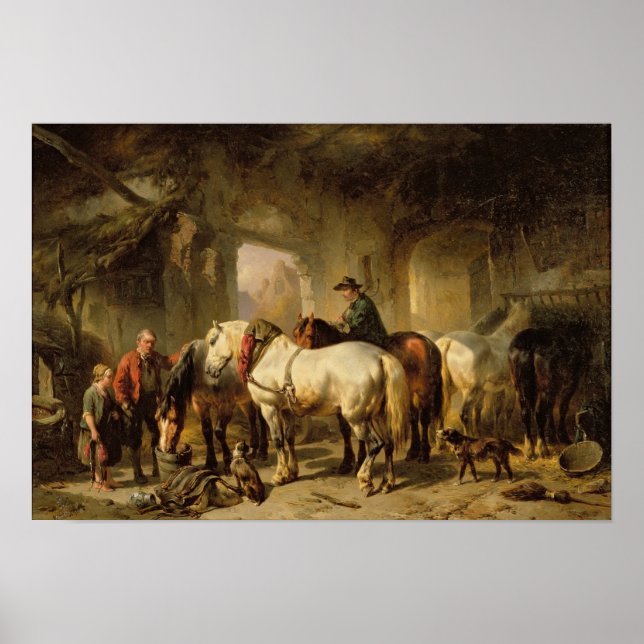 Horses Feeding in the Stable Poster (Front)