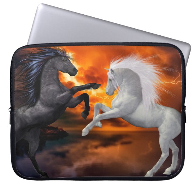 Horses fighting in a bad lightning storm laptop sleeve (Front)