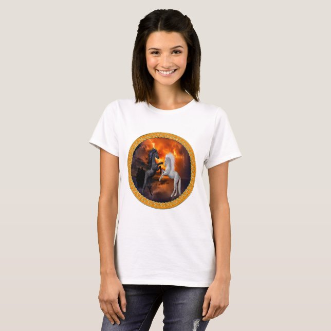 Horses fighting in a bad lightning storm T-Shirt (Front Full)
