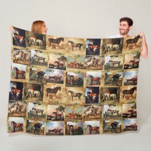 HORSES FINE ART PAINTINGS PARCHMENT,HORSE SHOES FLEECE BLANKET