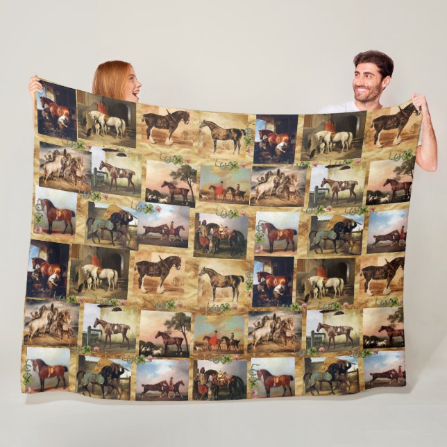 HORSES FINE ART PAINTINGS PARCHMENT,HORSE SHOES FLEECE BLANKET (In Situ)